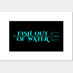 Fish out of water turquoise with trident funny fisherman saying Posters and Art